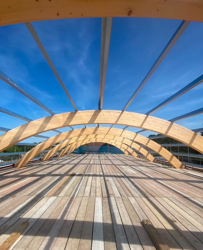 Arched timber roof structure at Nethergate Brewery